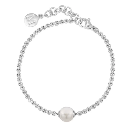 Mallorca白色單珍珠細單鏈手環/銀色