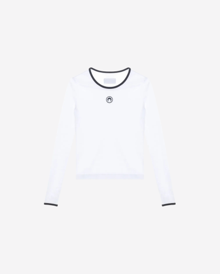 月亮刺繡黑滾邊長袖T