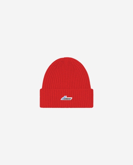 波浪斜紋Logo毛帽/紅色