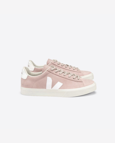 Campo-白V Logo粉色底絨皮革綁帶鞋