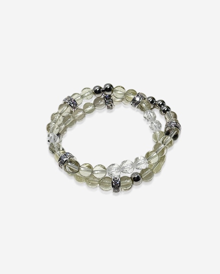 星願天成 利比亞黃金隕石6mm配鑽切白水晶雙圈手串