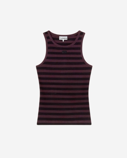 蝴蝶徽標米白橫條背心/巧克力