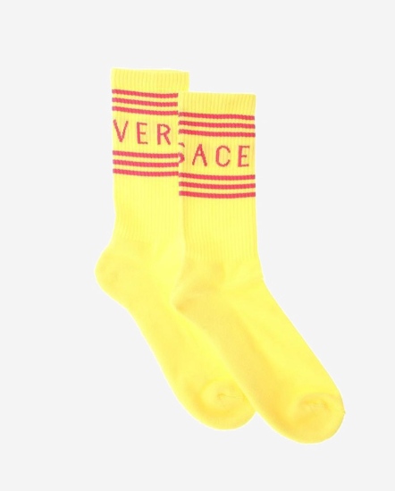 彩色橫條Logo長襪/黃色