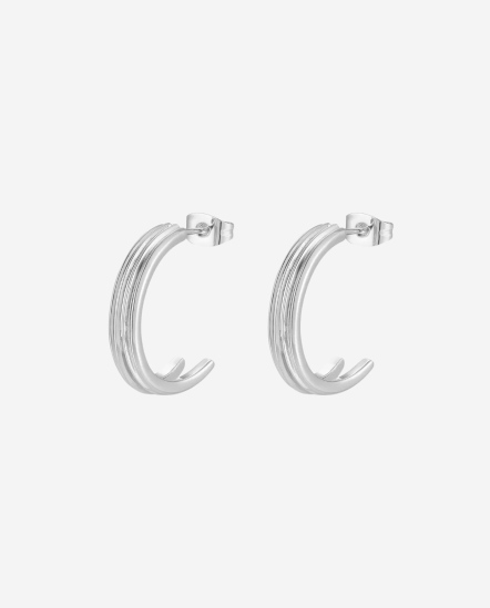 Split-紋理半圓圈型耳環/銀色