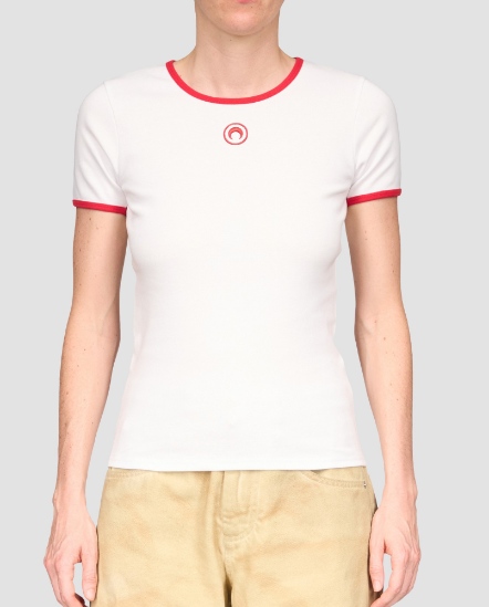 紅滾邊刺繡月亮短袖T