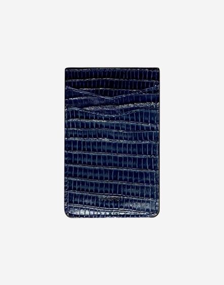 Shawn 蜥蜴紋真皮手機卡夾/藏藍