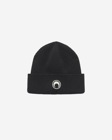 單月亮刺繡毛帽/黑色