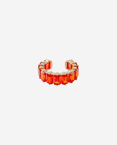 Kiki 滿排方鑽C型戒指-珊瑚紅
