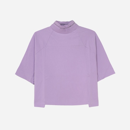 高領環繞英字寬袖短T-W/粉紫