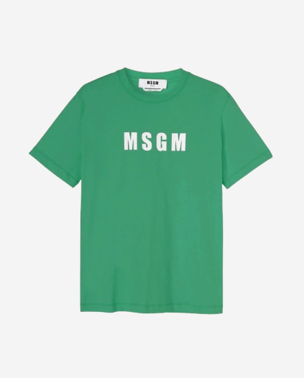 MSGM中字布貼縫線短袖T/綠色