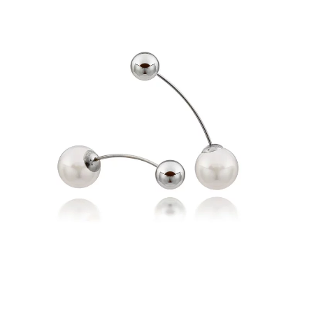 Aura圓球懸掛白珍珠弧線型耳環/銀色