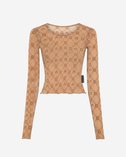 滿版月亮絨面透膚長袖衣/膚色