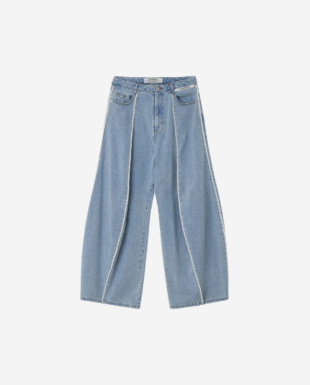 珍珠條氣球闊型牛仔褲