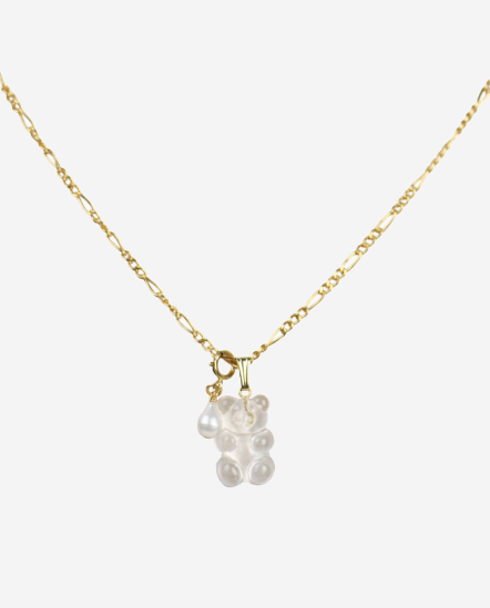 Chain & Gummy小熊單顆珍珠項鍊/透明