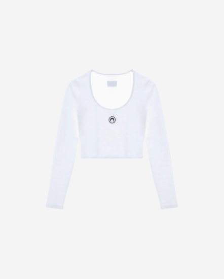 單月亮刺繡短版長袖T